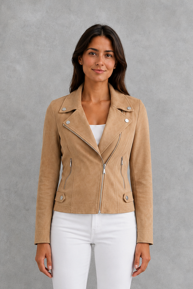 Women Suede Cropped Tailored Jacket