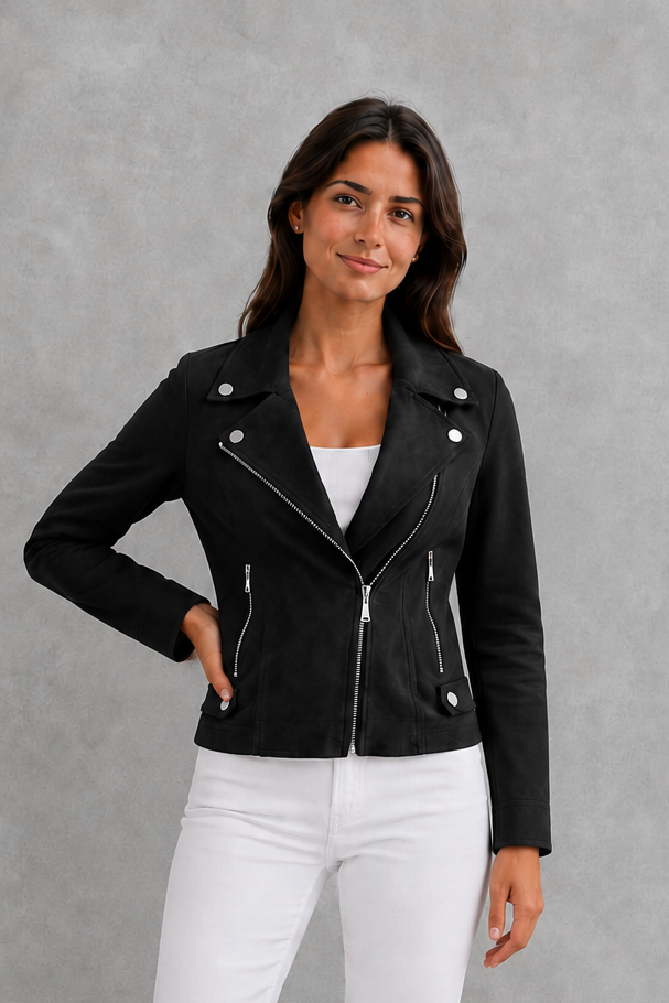 Women Suede Cropped Tailored Jacket - Image 5