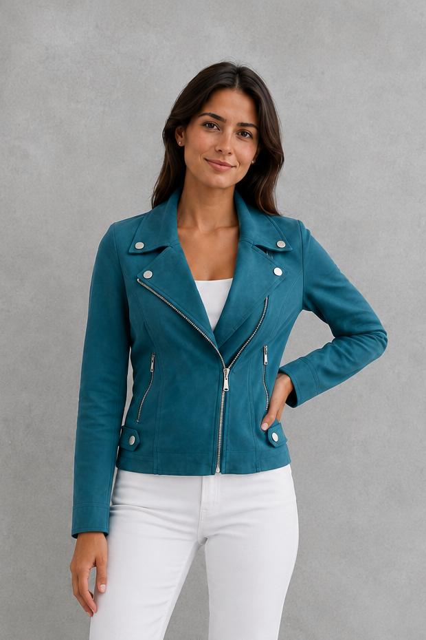 Women Suede Cropped Tailored Jacket - Image 6