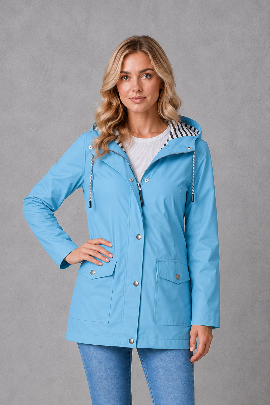Women's Lightweight Waterproof Windproof Hooded Rain Jacket - Image 7