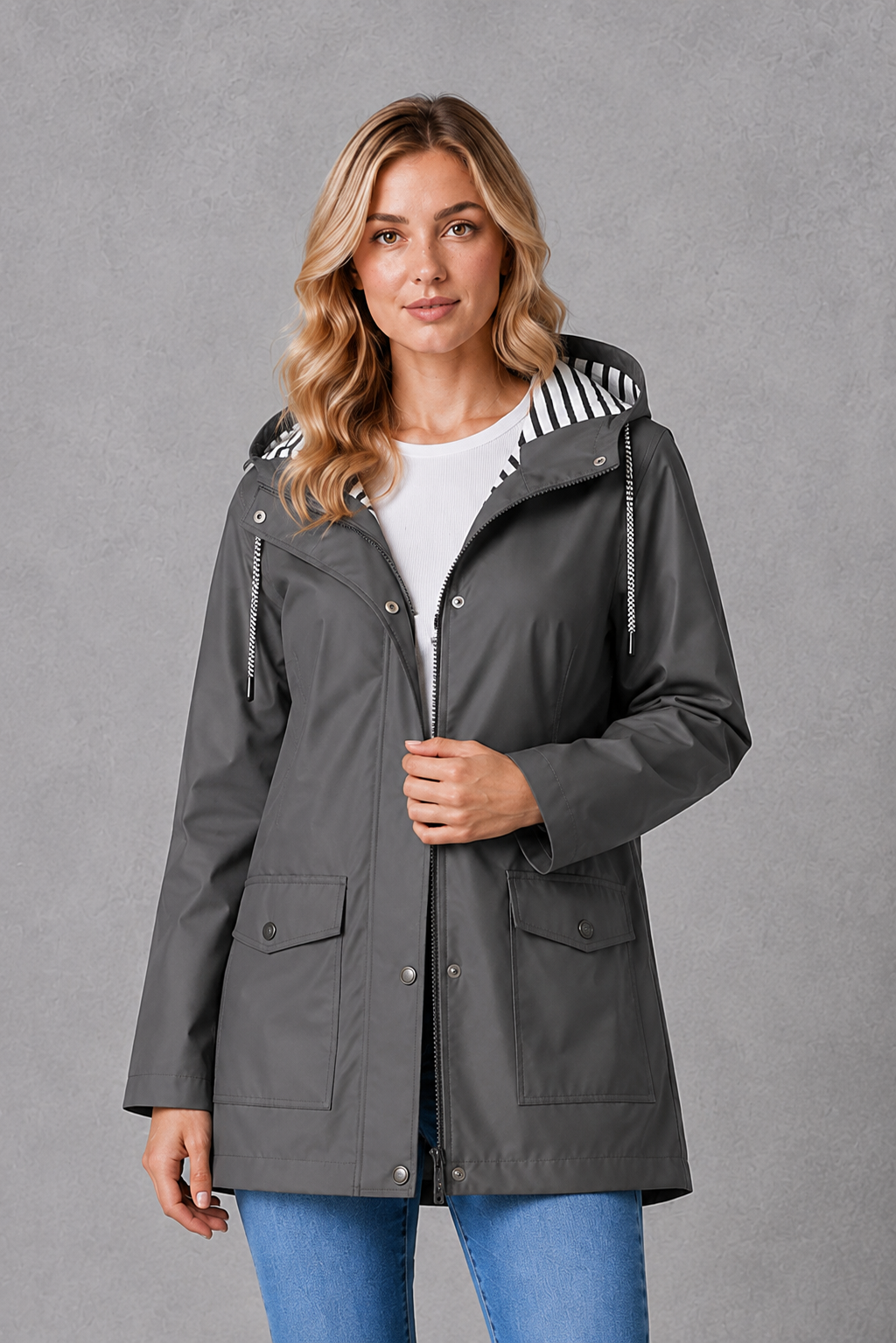 Women's Lightweight Waterproof Windproof Hooded Rain Jacket - Image 9