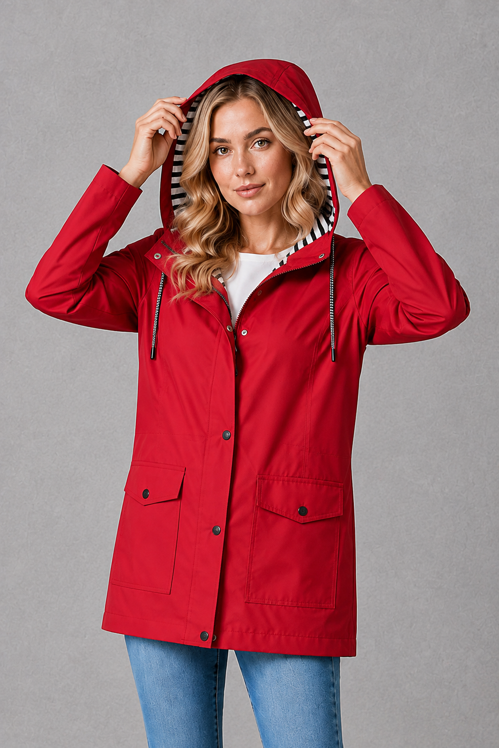 Women's Lightweight Waterproof Windproof Hooded Rain Jacket - Image 12