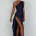 Women One Shoulder High Slit Draped Formal Maxi Dress - Image 9