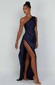 Women One Shoulder High Slit Draped Formal Maxi Dress - Image 9