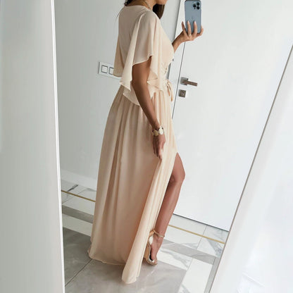 Elarisse – Wrap Flutter Sleeve Maxi Dress