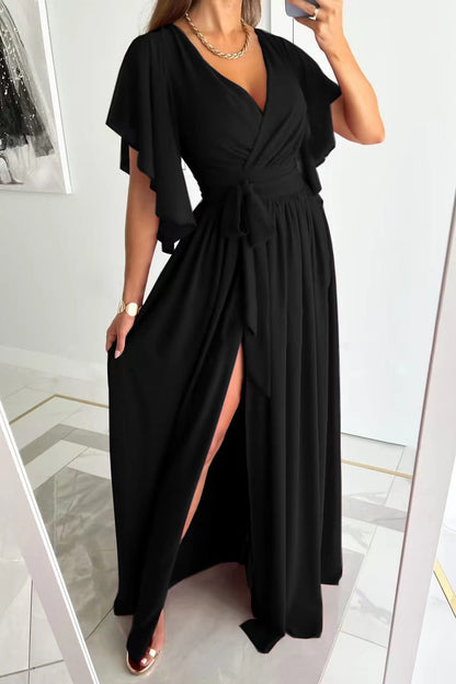 Elarisse – Wrap Flutter Sleeve Maxi Dress
