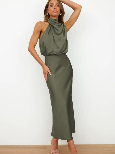 Clarisse – Elegantné midi šaty s halter výstrihom
