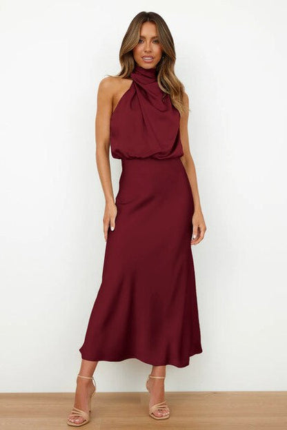 Clarisse – Elegantné midi šaty s halter výstrihom