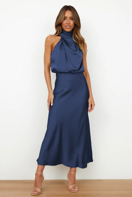 Clarisse – Elegantné midi šaty s halter výstrihom