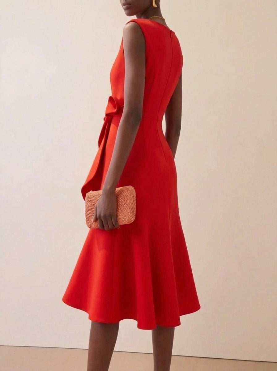 Curevina – Sleeveless Ruffle Midi Cocktail Dress
