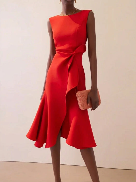 Curevina – Robe cocktail midi sans manches à volants