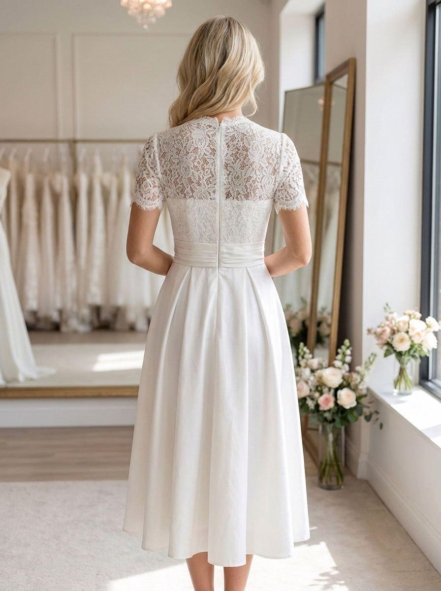 Vilaisse – Robe de mariage midi à manches courtes et col en V