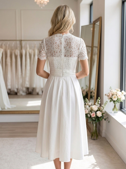Vilaisse – Robe de mariage midi à manches courtes et col en V