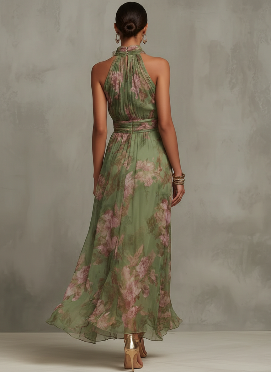 Women Halterneck Floral Maxi Dress Sleeveless Summer - Image 2