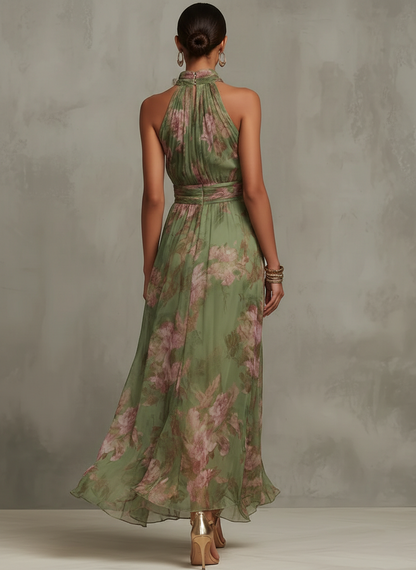Women Halterneck Floral Maxi Dress Sleeveless Summer - Image 2