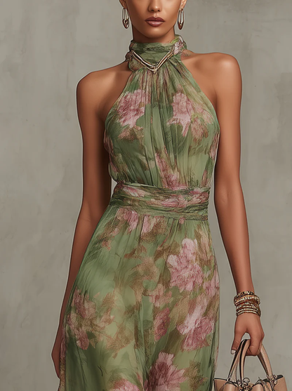 Women Halterneck Floral Maxi Dress Sleeveless Summer - Image 3