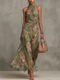 Women Halterneck Floral Maxi Dress Sleeveless Summer