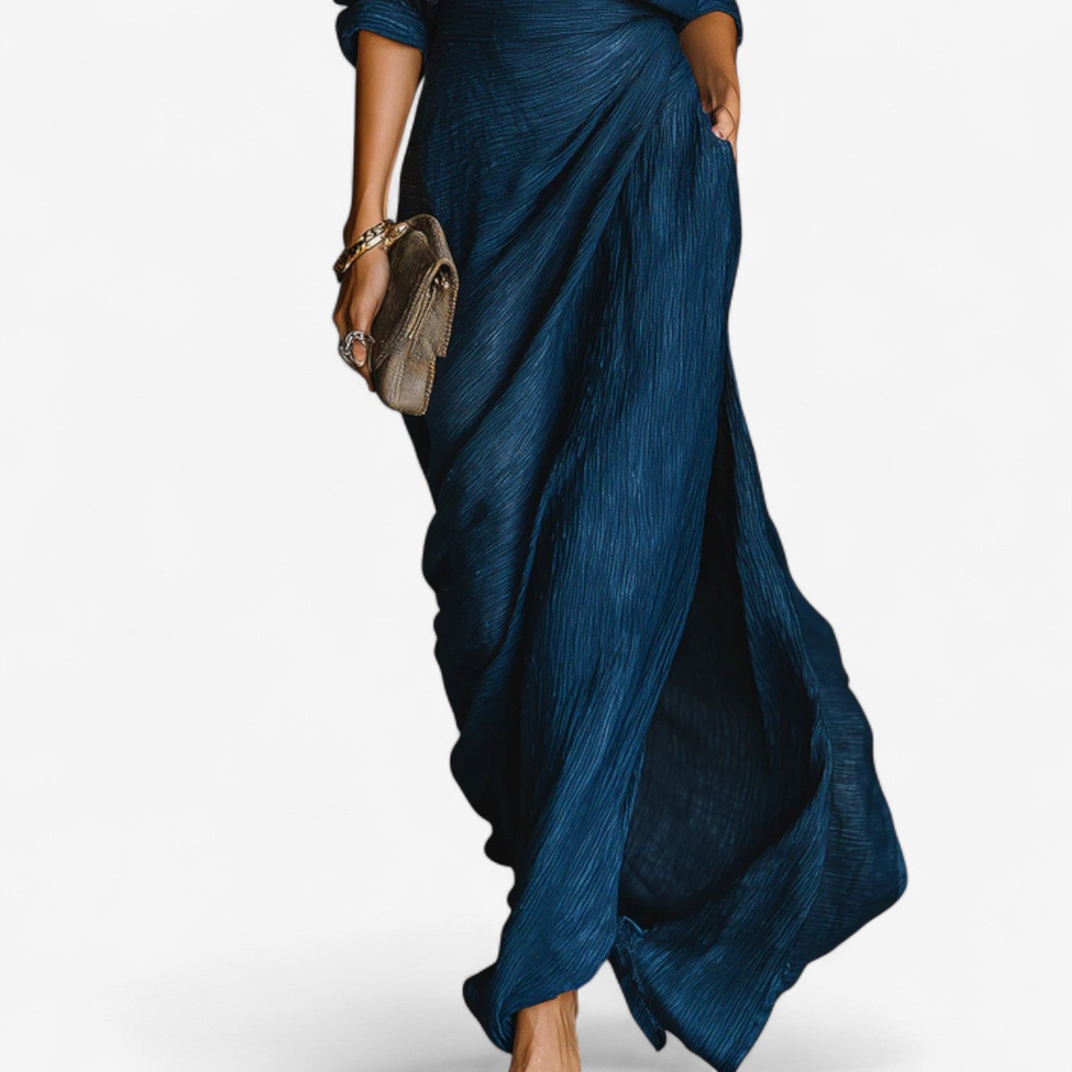 Women Elegant Button Front Long Sleeve Formal Maxi Dress - Image 2