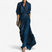 Women Elegant Button Front Long Sleeve Formal Maxi Dress