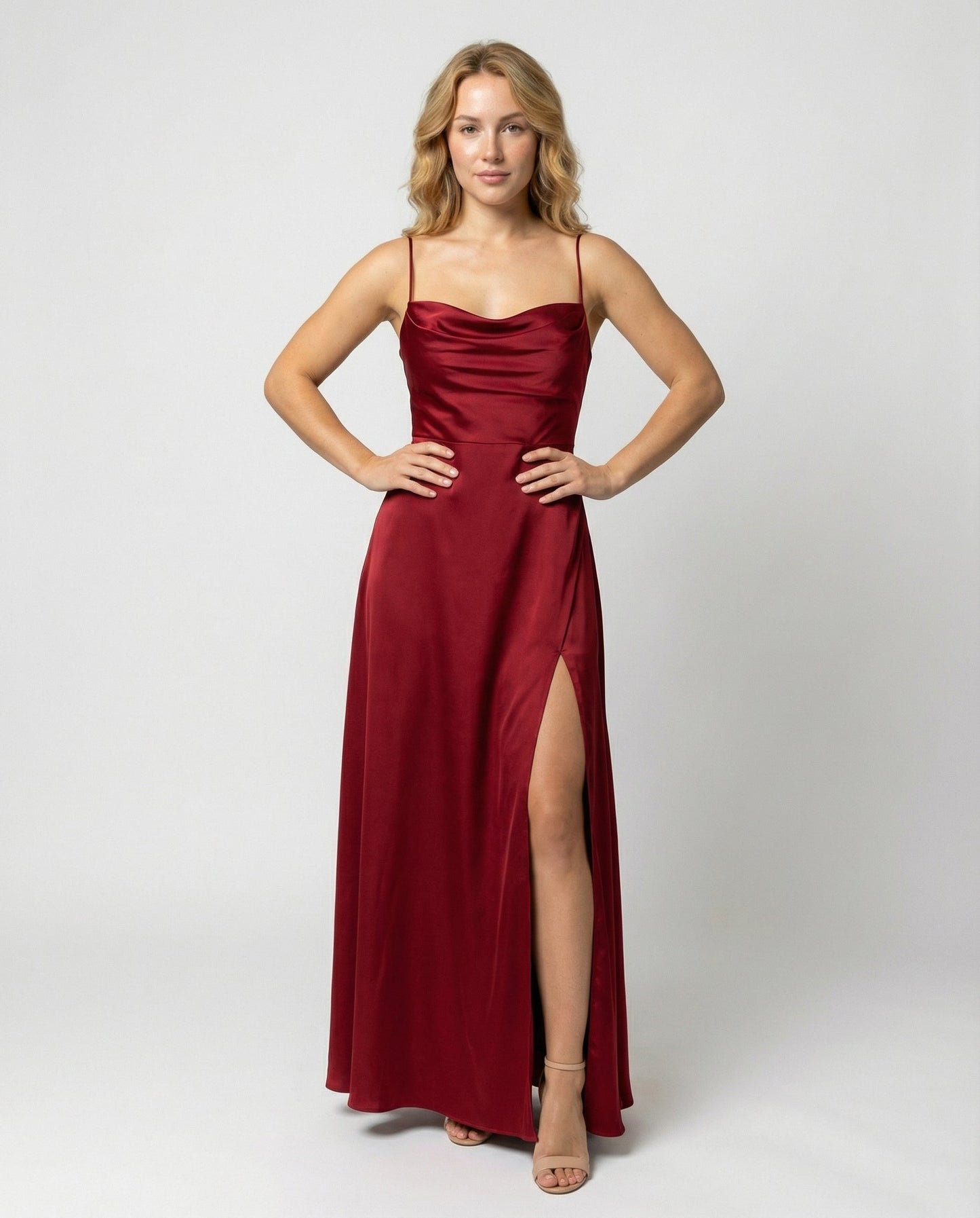 Women Satin Cowl Neck Maxi Dress Formal Evening Gown