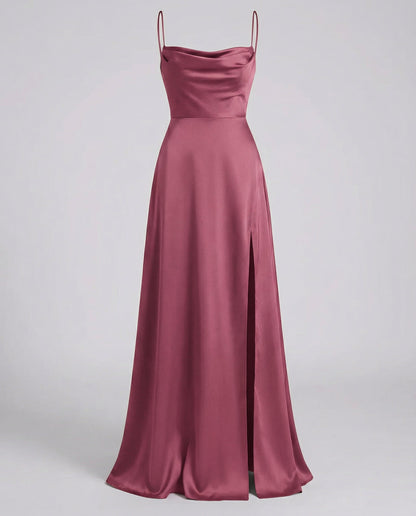 Women Satin Cowl Neck Maxi Dress Formal Evening Gown - Image 8