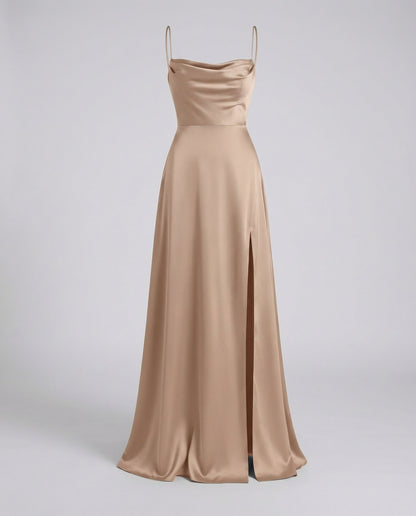 Women Satin Cowl Neck Maxi Dress Formal Evening Gown - Image 9