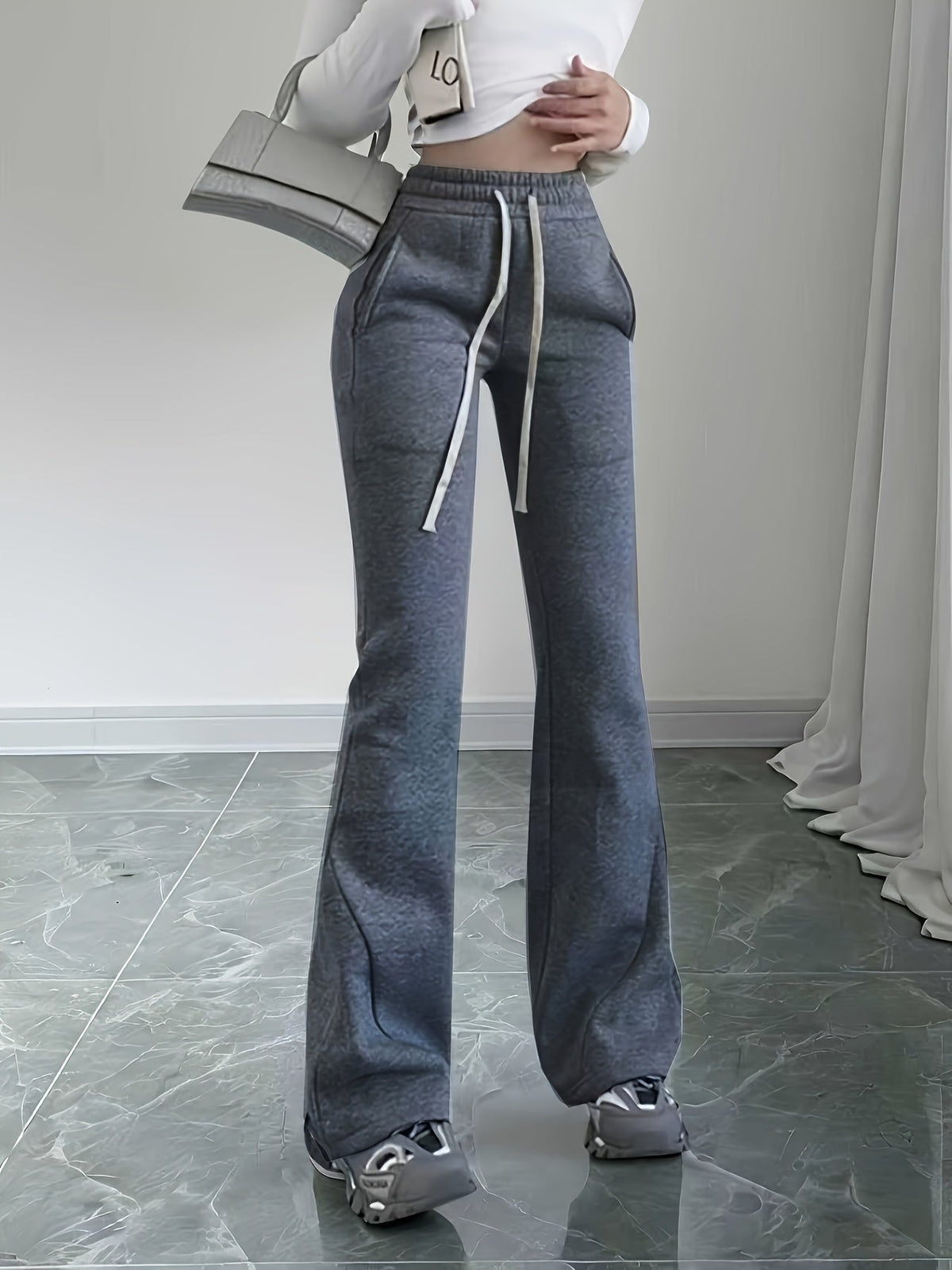 Womens High Waisted Flared Trousers - Image 8