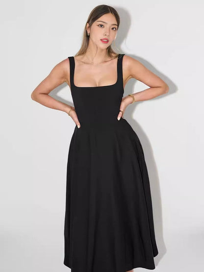 Women Square Neck Sleeveless Midi Dress Spring