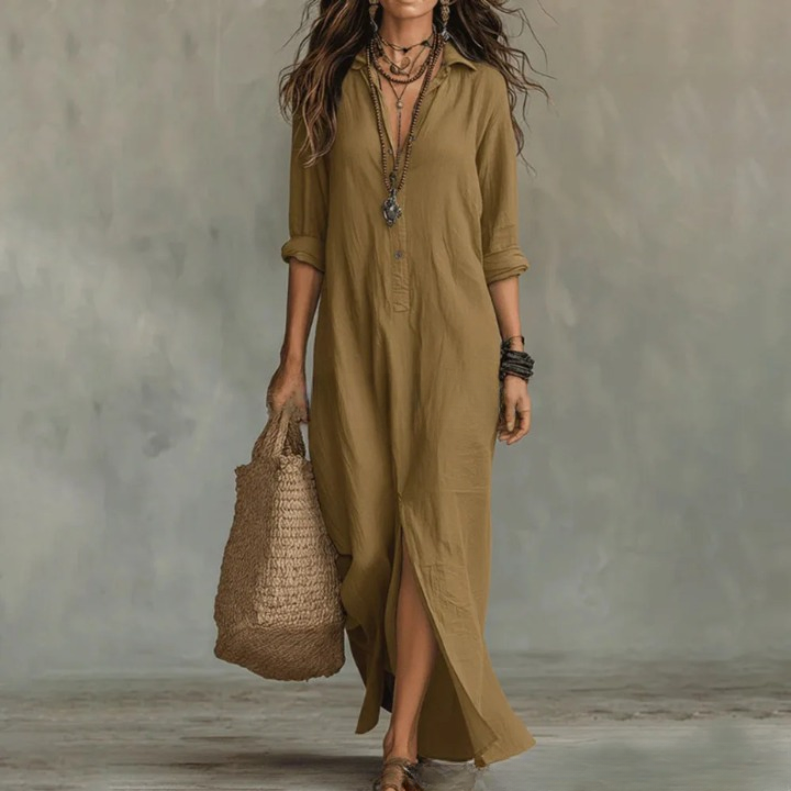 Women's Linen Maxi Dress Button Front Flowy Summer - Image 5