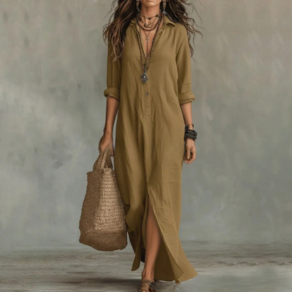 Women's Linen Maxi Dress Button Front Flowy Summer - Image 5