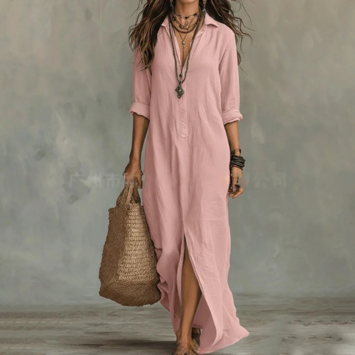 Women's Linen Maxi Dress Button Front Flowy Summer - Image 4