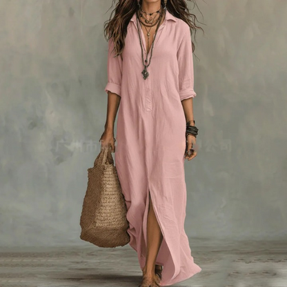 Women's Linen Maxi Dress Button Front Flowy Summer - Image 4