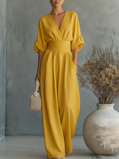 Flemira - Fluid V Neck Jumpsuit