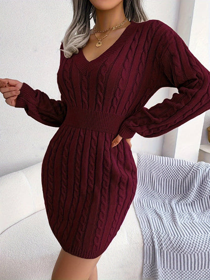 Women Cable Knit Sweater Dress - Image 4