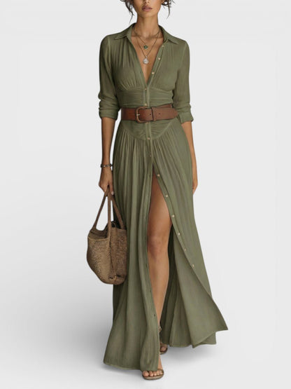 Women Flowy Button Front Maxi Shirt Dress Lightweight Summer - Image 3