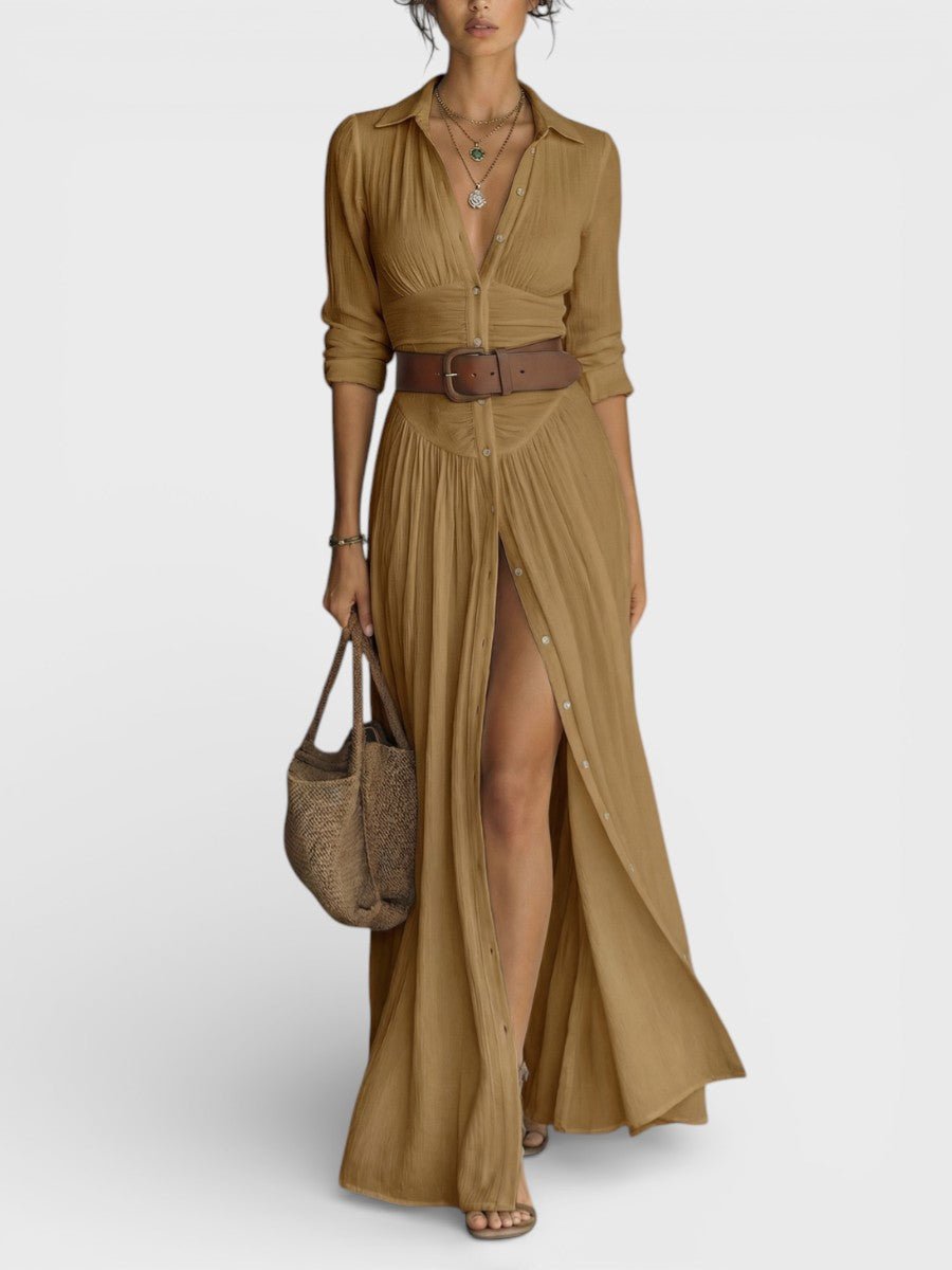 Women Flowy Button Front Maxi Shirt Dress Lightweight Summer - Image 4
