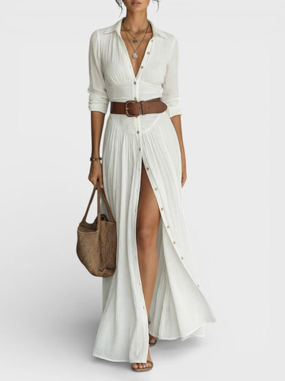 Women Flowy Button Front Maxi Shirt Dress Lightweight Summer