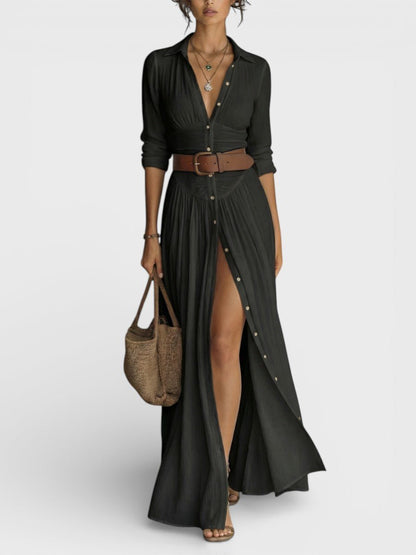 Women Flowy Button Front Maxi Shirt Dress Lightweight Summer - Image 2
