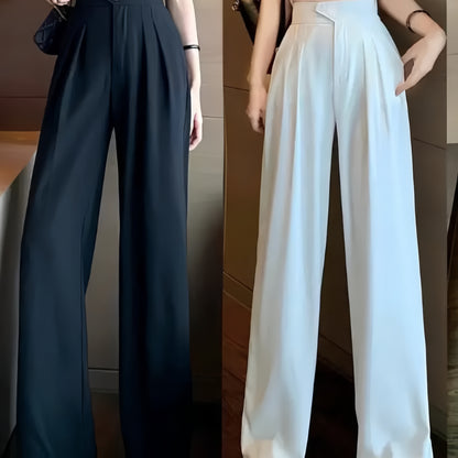 Elowyna - Pantaloni Donna a Vita Alta a Gamba Larga