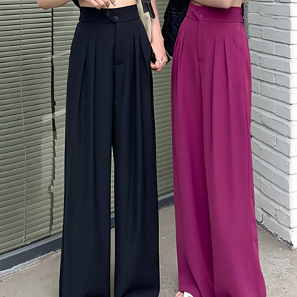 Elowyna - Pantaloni Donna a Vita Alta a Gamba Larga