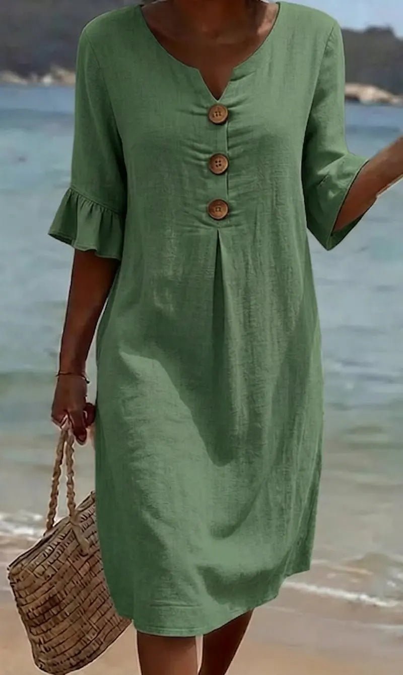 Women's Linen Blend Midi Dress Loose Button Front Summer - Image 5