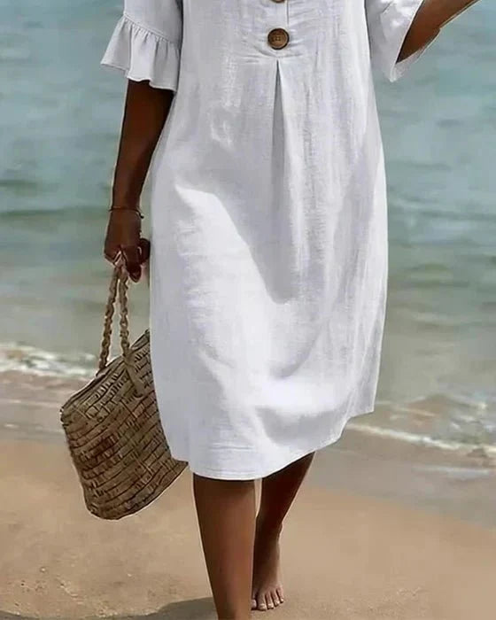 Women's Linen Blend Midi Dress Loose Button Front Summer - Image 11