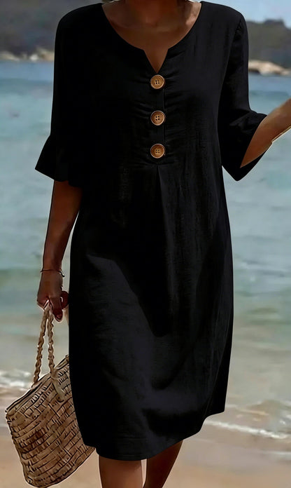 Women's Linen Blend Midi Dress Loose Button Front Summer - Image 2