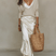 Women Ivory Knit Satin Midi Dress Set Two Piece
