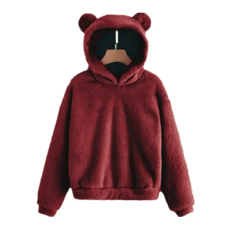 Elourie – Maglione in pile da donna con cappuccio a orecchie di orso