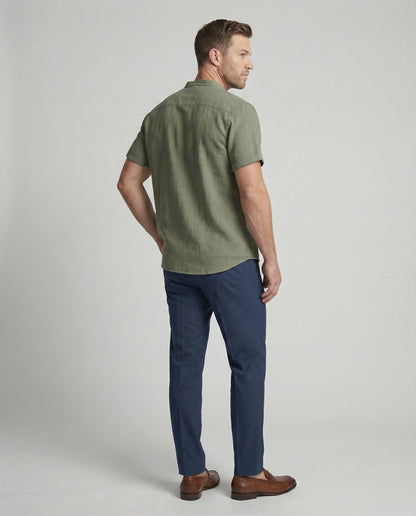 Men's Linen Short Sleeve Mandarin Collar Shirt - Image 3