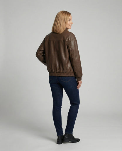 Serenna - Chaqueta casual de cuero para mujer con tachuelas