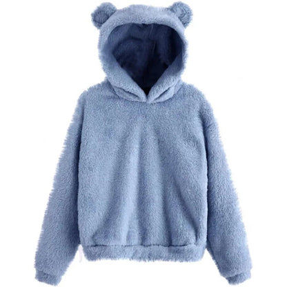 Elourie – Maglione in pile da donna con cappuccio a orecchie di orso