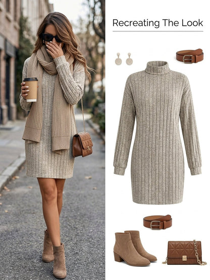 Women Ribbed Knit Sweater Dress - Image 7