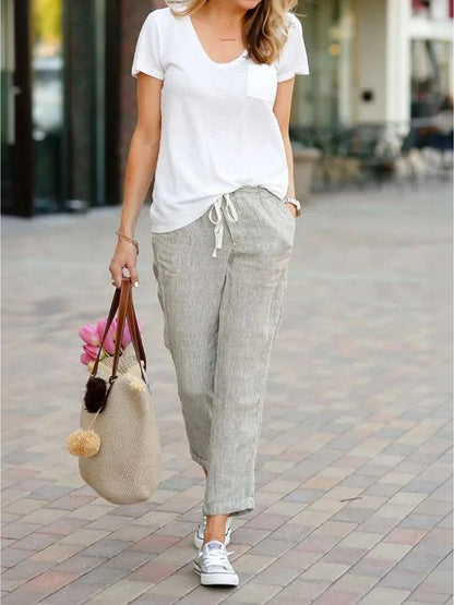Emiliora – Pantalon slim taille à cordon pour femme